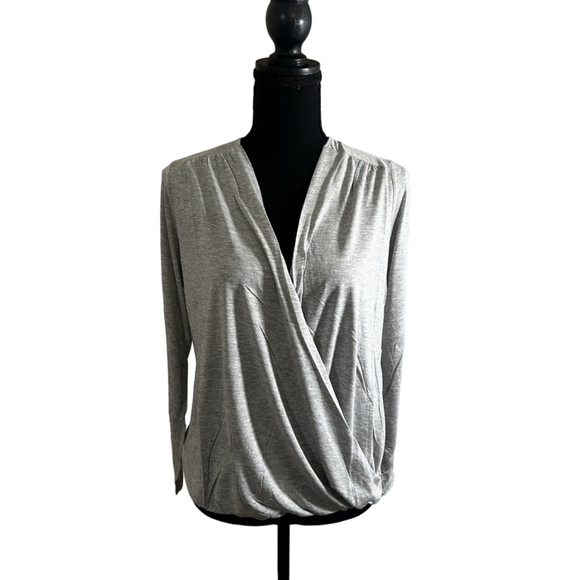 Lanston Draped Surplice Long Sleeve Top Heather Grey | Size S (NWT) - Picture 1 of 11